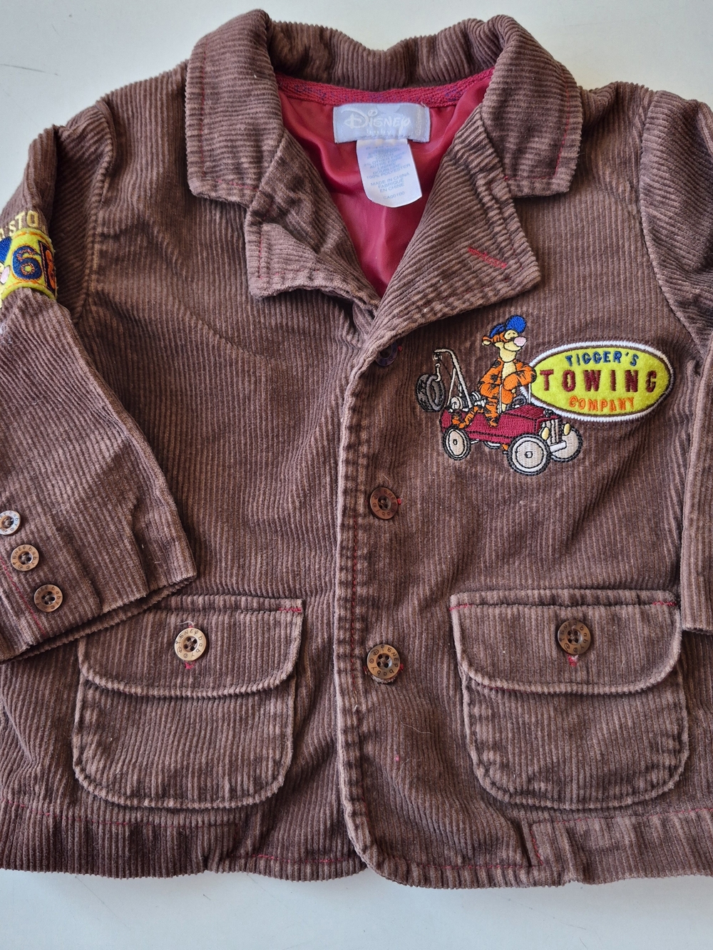 Disney Brown Corduroy Jacket with Tigger Towing Patch and Pink Lining